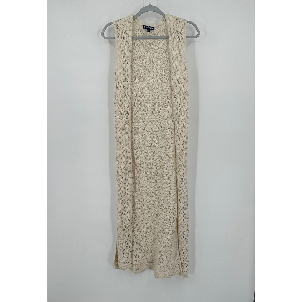 Womens Boho Crochet Duster Size S Hippie Festival Coastal Layering Long Line